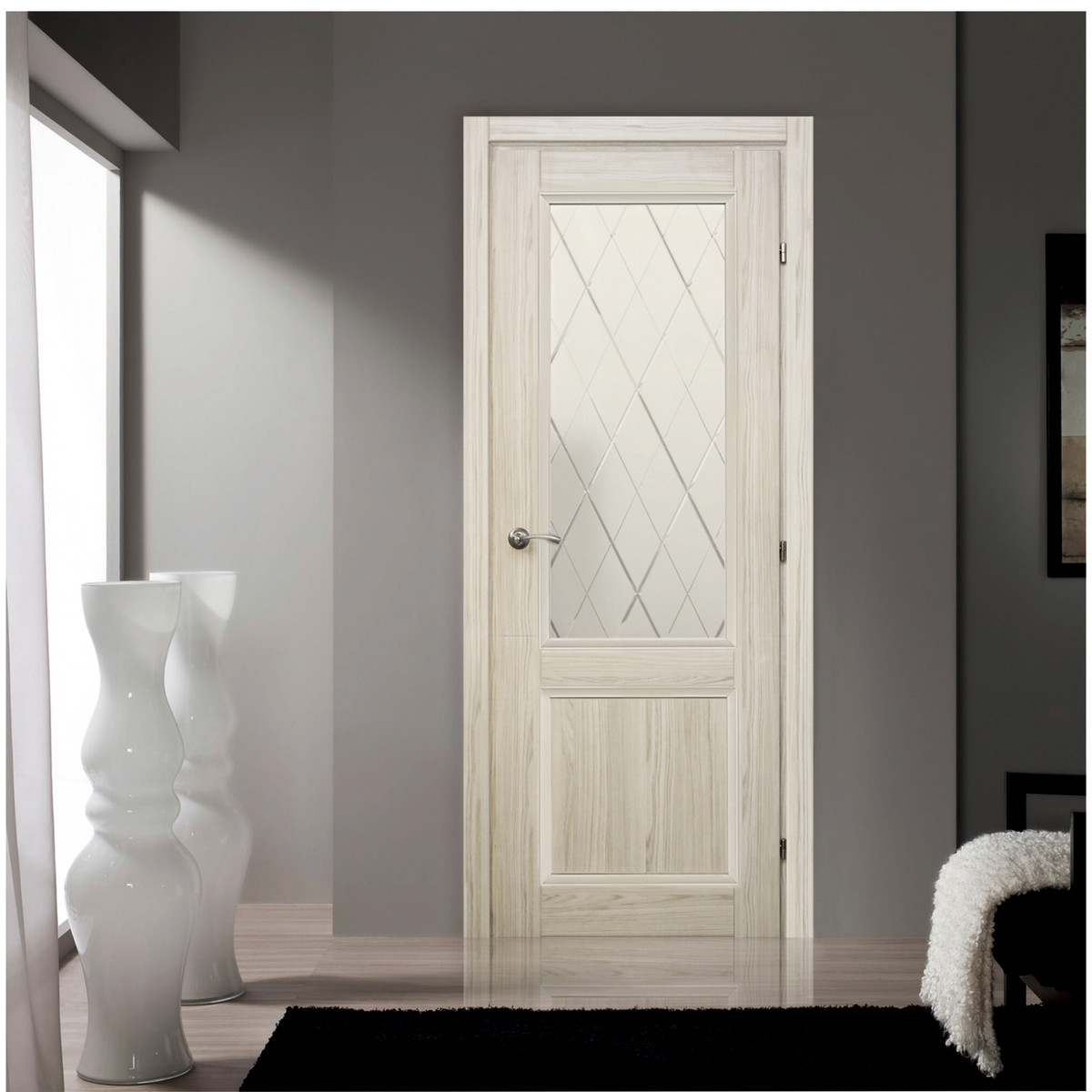 Дверь межкомнатная остеклённая с замком в комплекте Пино 60x200 см CPL