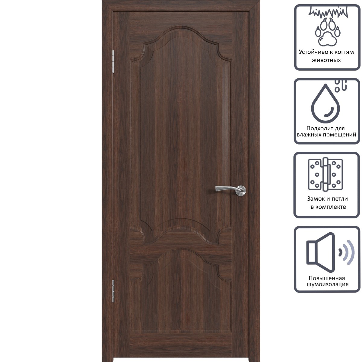 Дверь межкомнатная глухая с замком и петлями в комплекте Венеция 80x200 см ПВХ цвет каштан