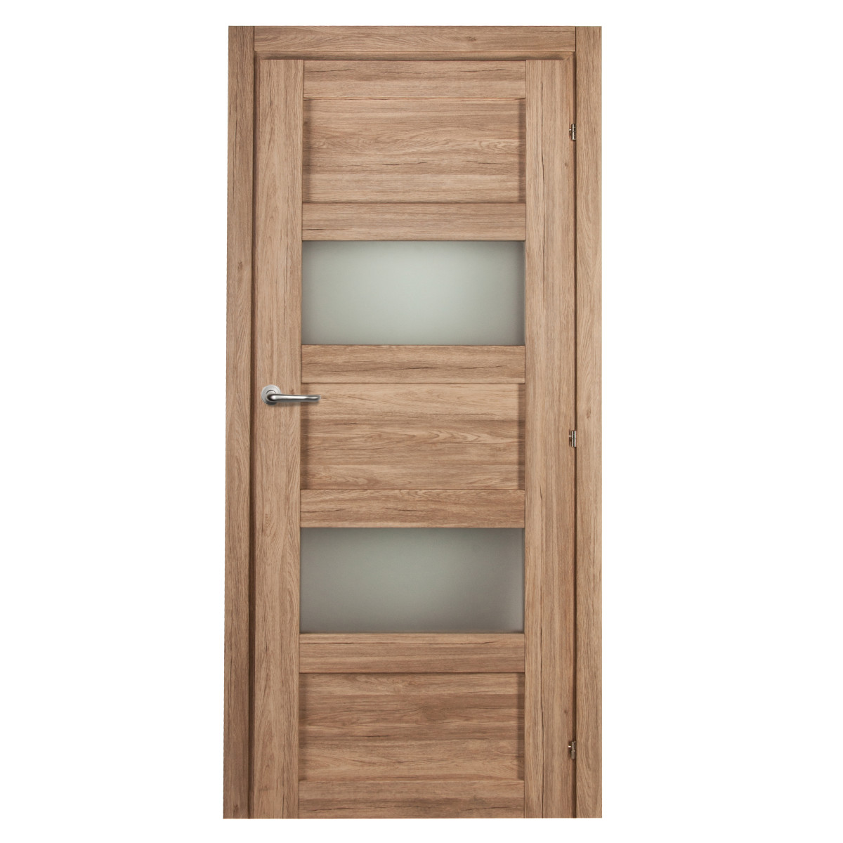 Дверь межкомнатная остеклённая Прэсто 80х200 см ПВХ цвет дуб санремо натуральный с фурнитурой