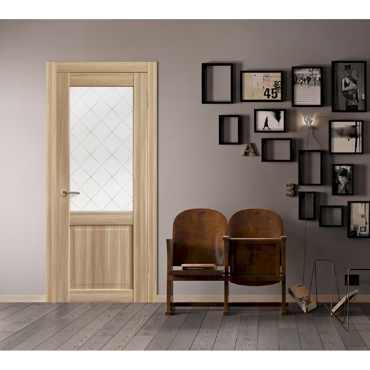 Дверь межкомнатная остеклённая с замком и петлями в комплекте Медея 90x200 см ПВХ цвет акация евро